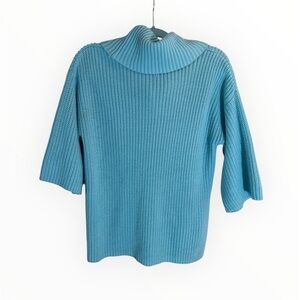 Chic Cottagecore New York & Company Blue Cowl Neck Half Sleeve Sweater | Size S
